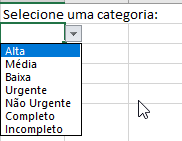 lista suspensa gerada pela validação de dados